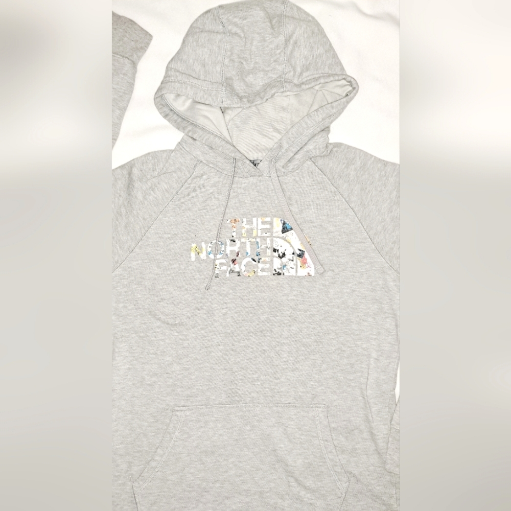 The North Face Womens Grey Hoodie Printed Pullover Kangaroo Pockets Logo L - Picture 2 of 15